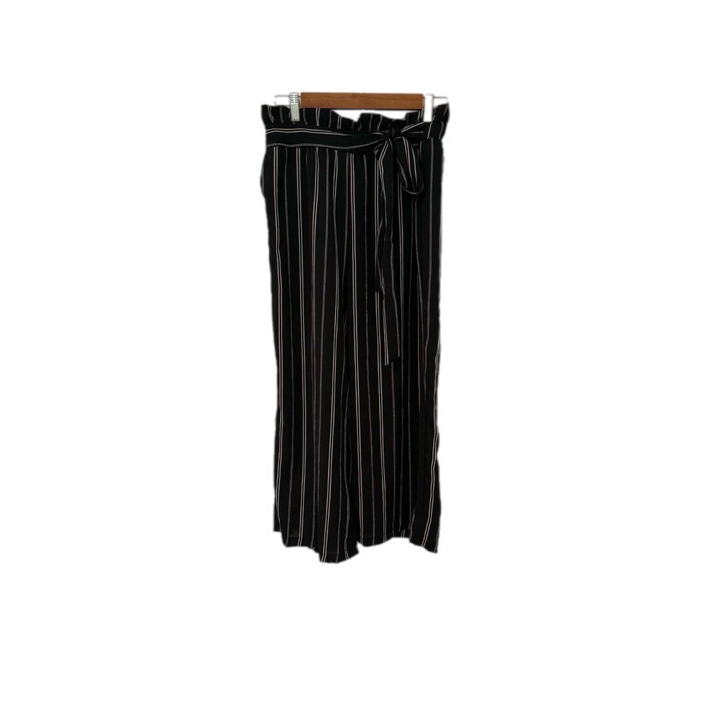 Potter's Pot Pinstripe Paperbag Waist‎ Pants L Black White Excellent Tie Belt